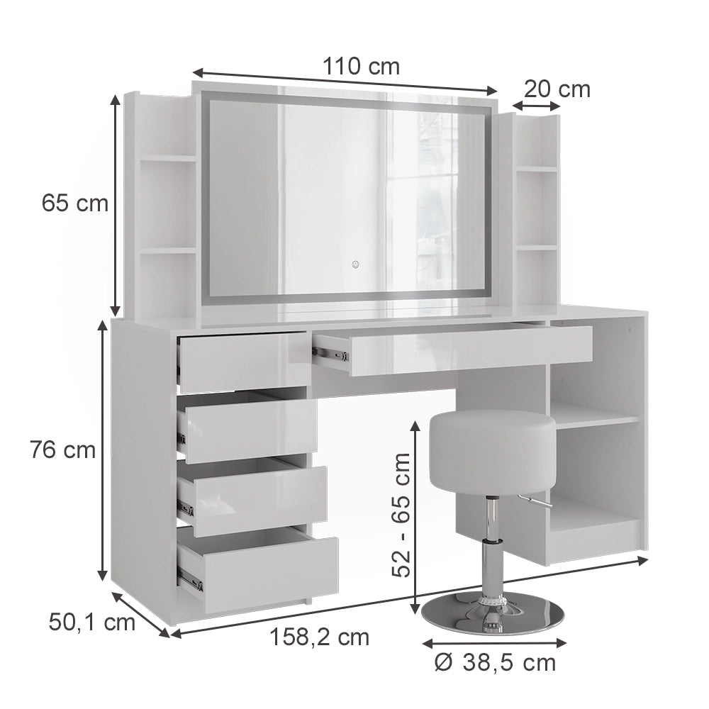 Vicco Tavolo da toeletta Bianco/bianco lucido 158.2 cm 5 parti