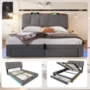 Letto imbottito idraulico con USB LED 140x200 cm colore grigio lino