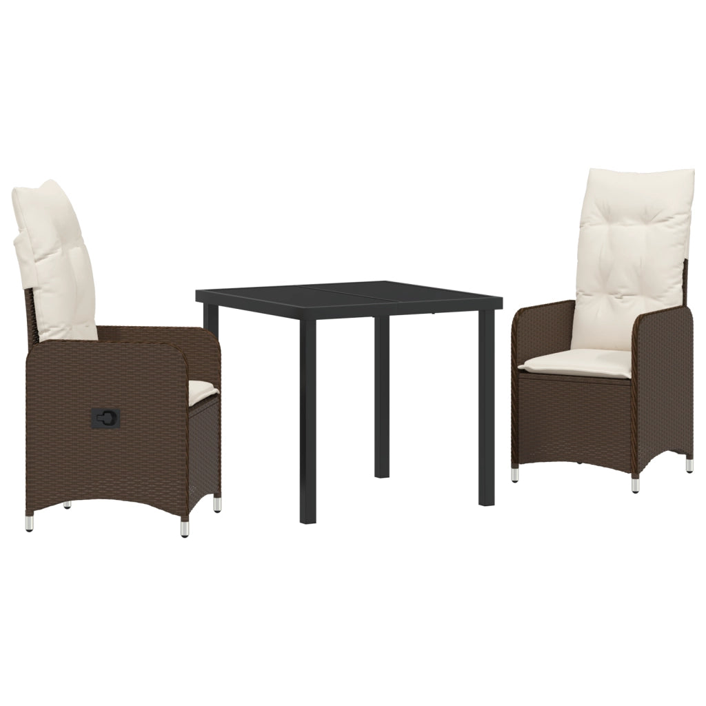 Set di Mobili da Giardino 3 Pezzi con Cuscini Marroni in Polyrattan