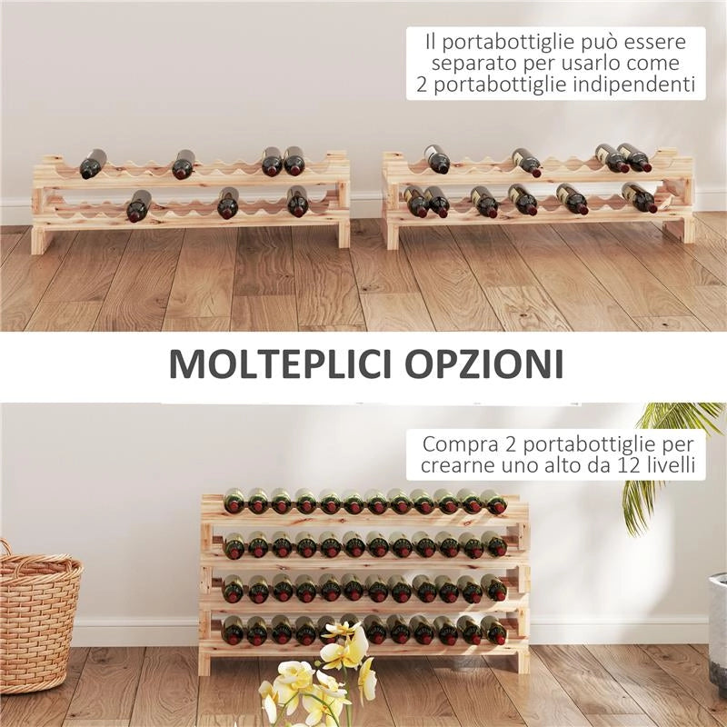 PORTABOTTIGLIE IN LEGNO DI PINO CANTINETTA VINI CON 4 RIPIANI PER 48 BOTTIGLIE 114X28X56.5 CM COLORE LEGNO