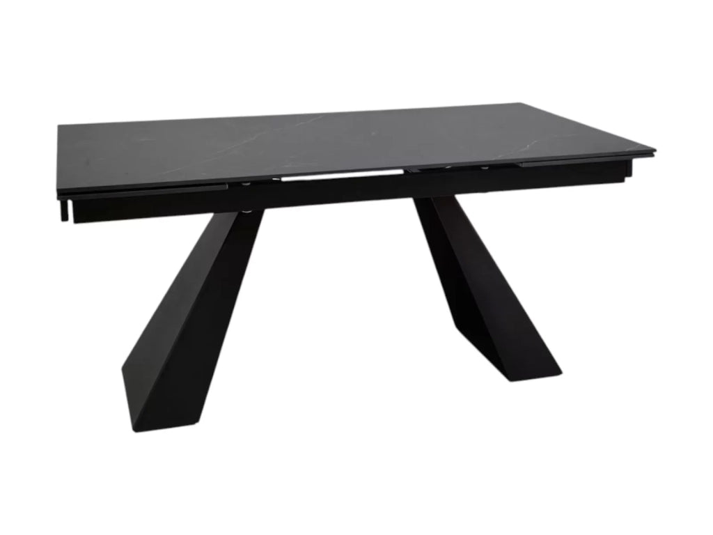 Tavolo moderno allungabile piano nero effetto marmo gambe nere 160x90x78 - Mobili 2G