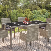 Tavolo da Giardino Piano in Vetro Grigio 190x90x75cm Polyrattan cod mxl 34367
