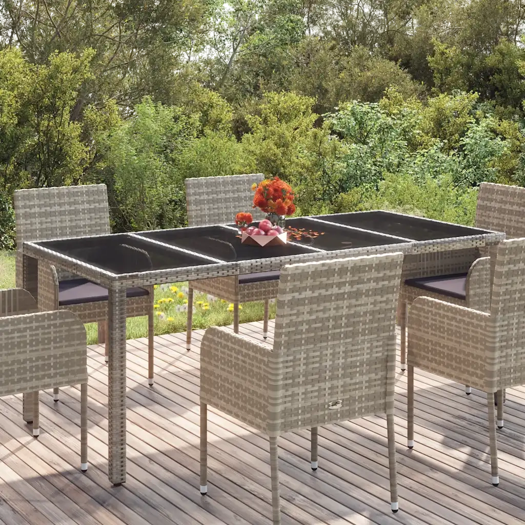 Tavolo da Giardino Piano in Vetro Grigio 190x90x75cm Polyrattan cod mxl 34367