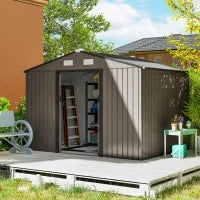 Casetta da Giardino con 4 Prese d'Aria e 2 Porte Scorrevoli in Acciaio, 277x195x192 cm, Marrone