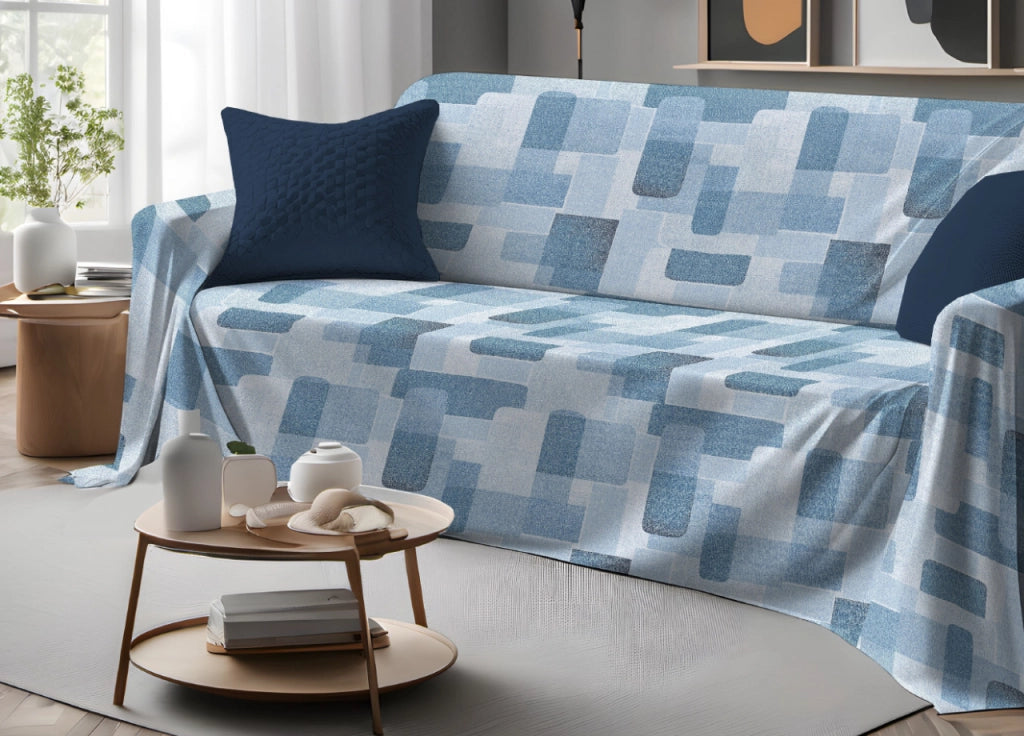 Telo Arredo Granfoulard Copritutto Salvadivano 100% Cotone Dis. Brick - Matrimoniale - Azzurro
