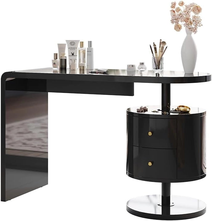 Vicco Tavolo da toeletta Lara, Nero lucido, 120 cm con 2 cassetti