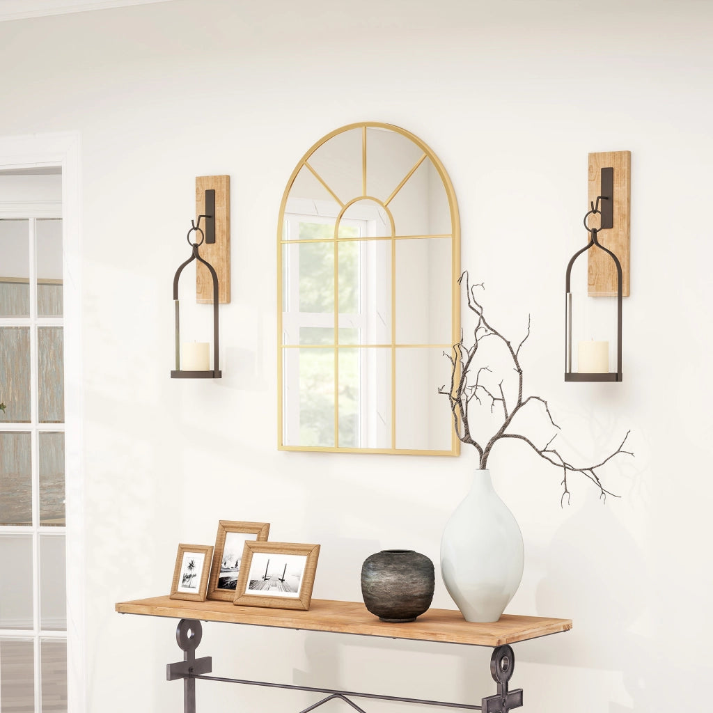 Specchio da Parete con Cornice in Metallo ¨C zephmum ¨C Finestra Design 91x60 cm Oro