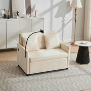 Divano letto multifunzione con porta USB e supporto tablet in tessuto lino spazzolato beige 109 × 72 × 83,5 cm