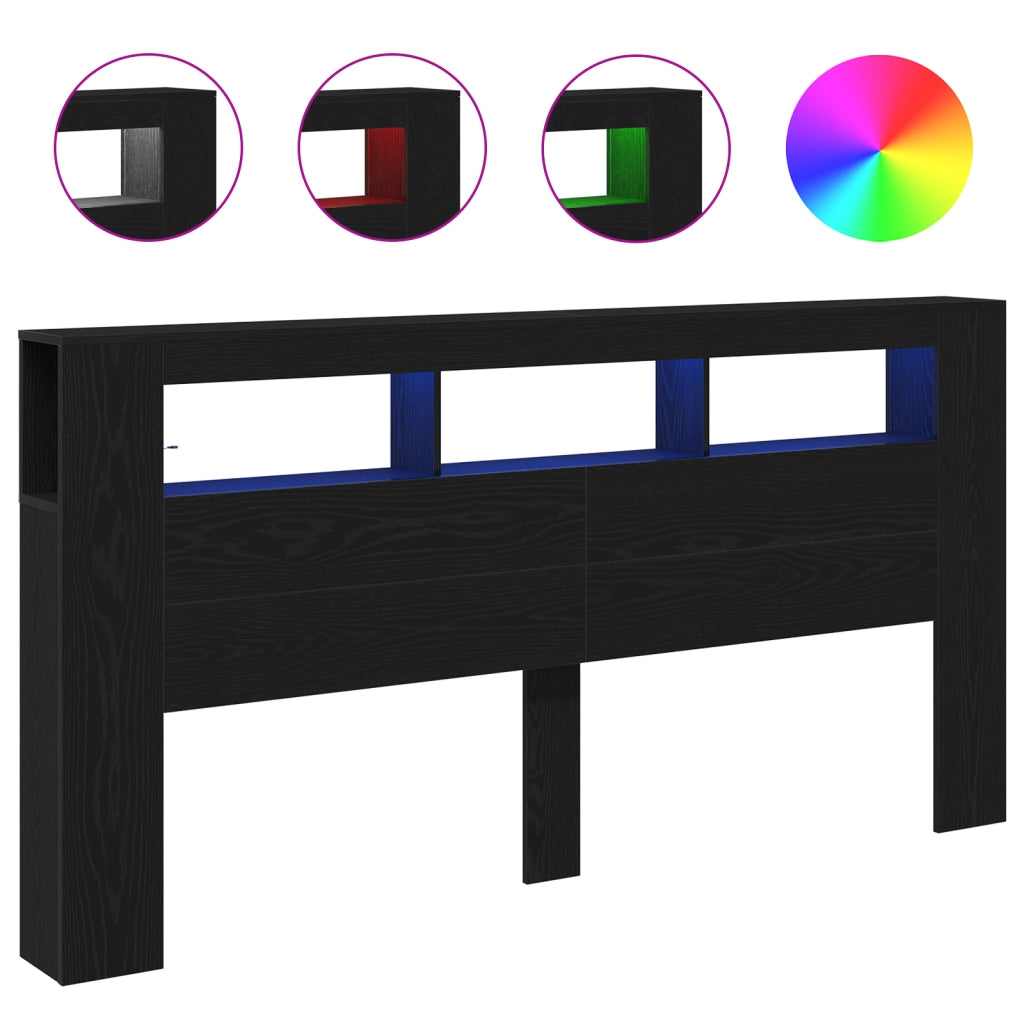 Testata di Stoccaggio  con Luci LED Quercia Nera 200x18,5x103,5 cm