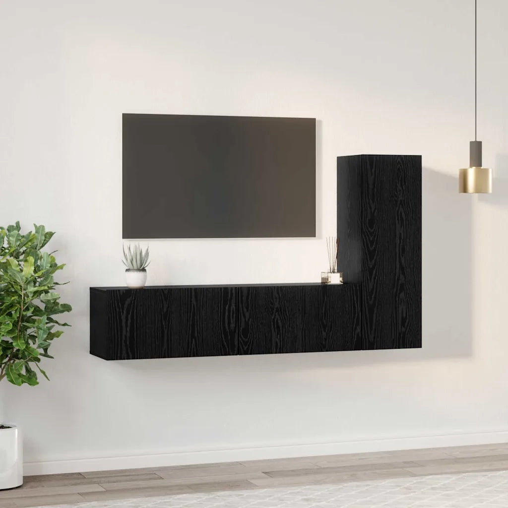 vidaXL Set mobile TV 3 pcs Rovere nero 160 x 30 x 30 cm