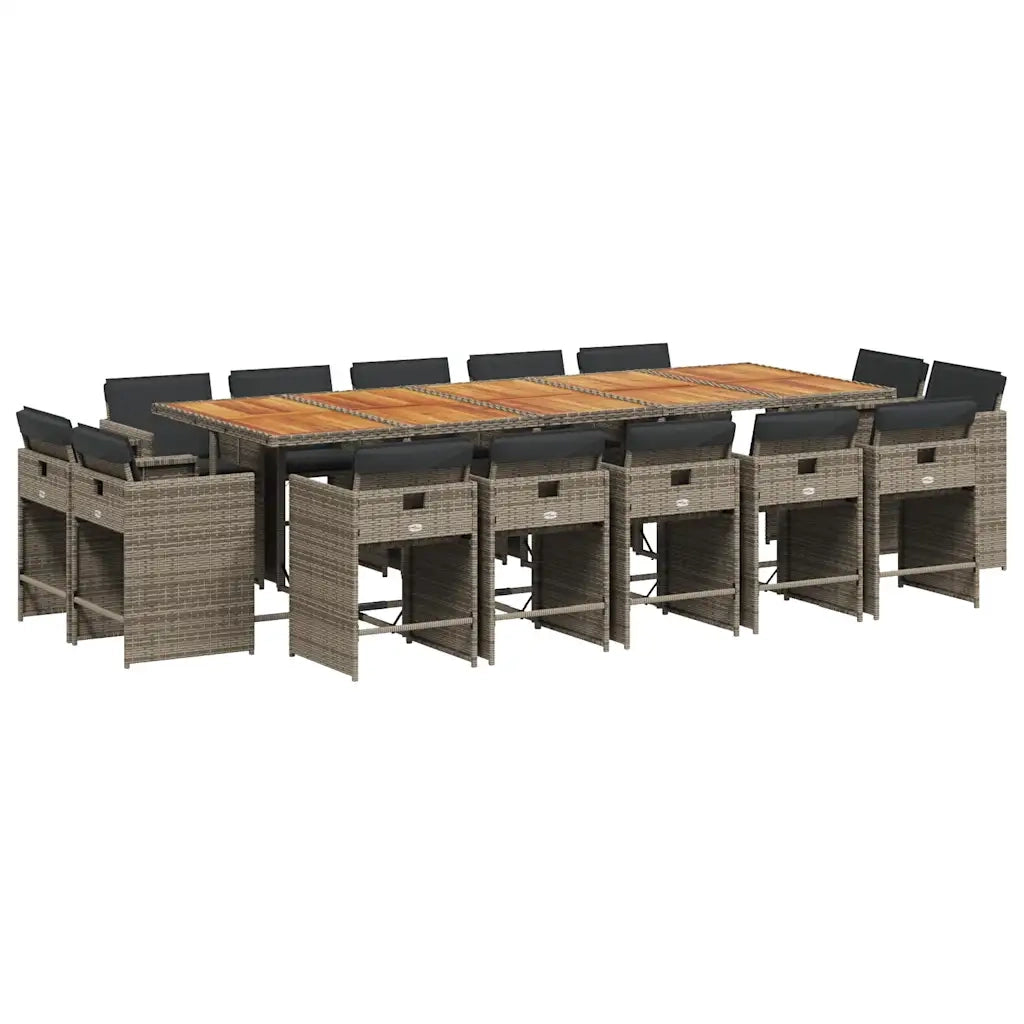 Set da Pranzo da Giardino 15 pz con Cuscini Grigio Polyrattan 3211238
