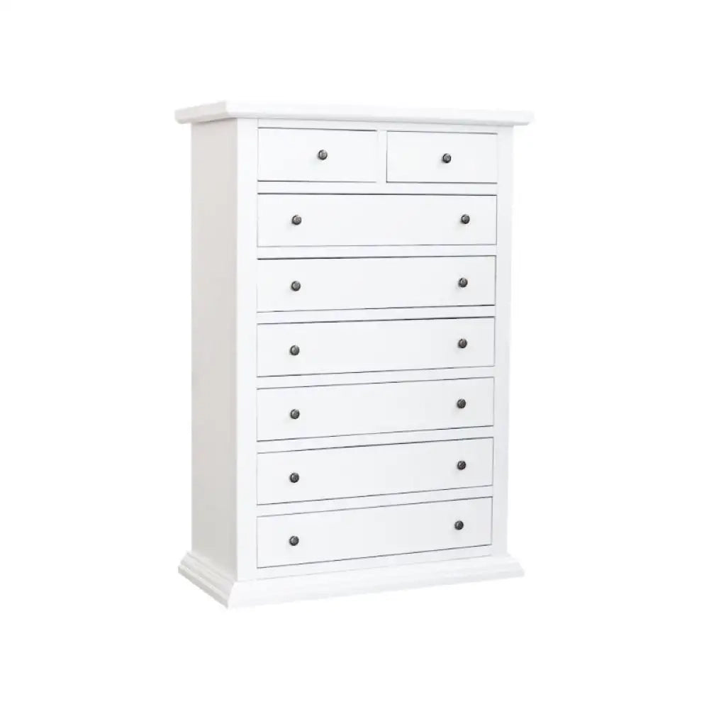 Cassettiera con 8 cassetti arte povera in legno massello e mdf con rifinitura in bianco 87x40x125 H