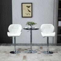 Set 2 Sgabelli da Bar con Altezza Regolabile, Base in Metallo e Seduta in Pelle PU, Sgabelli con Schienale e Poggiapiedi, 51.5x57.5x93-114.5cm, Bianco