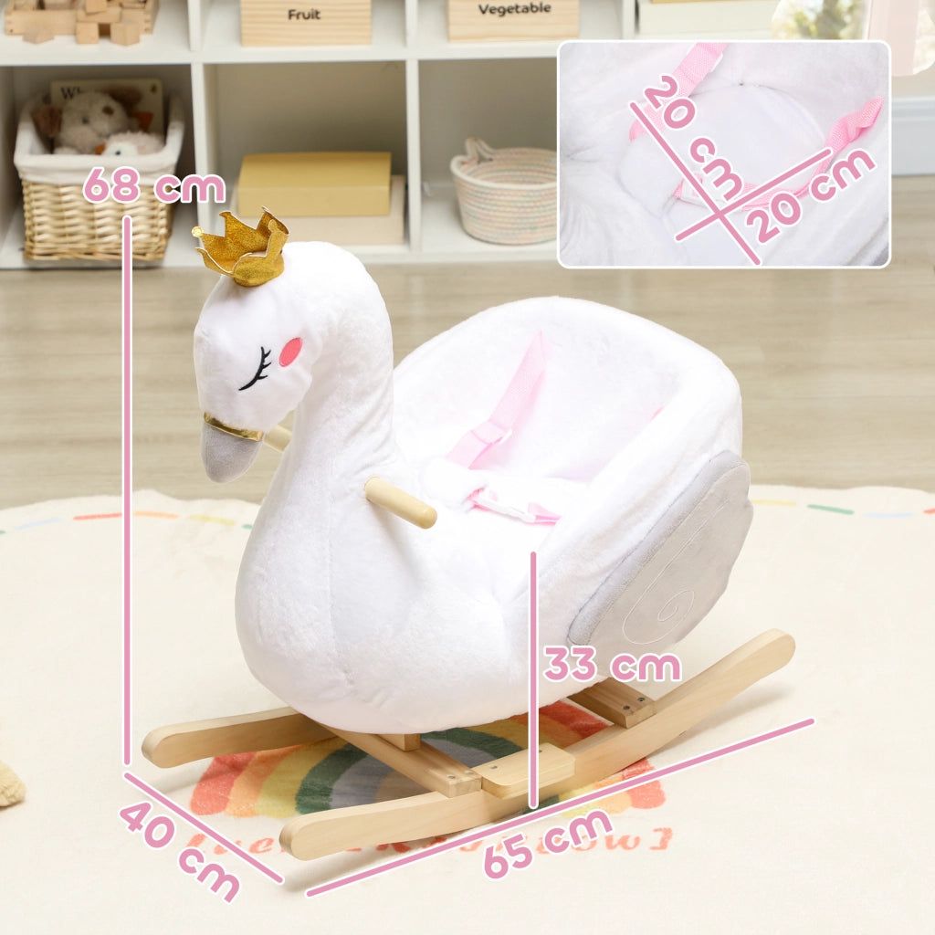 Cavallo a Dondolo Cigno con Ninna Nanna ¨C zephmum ¨C Bianco Legno 65x40x68 cm