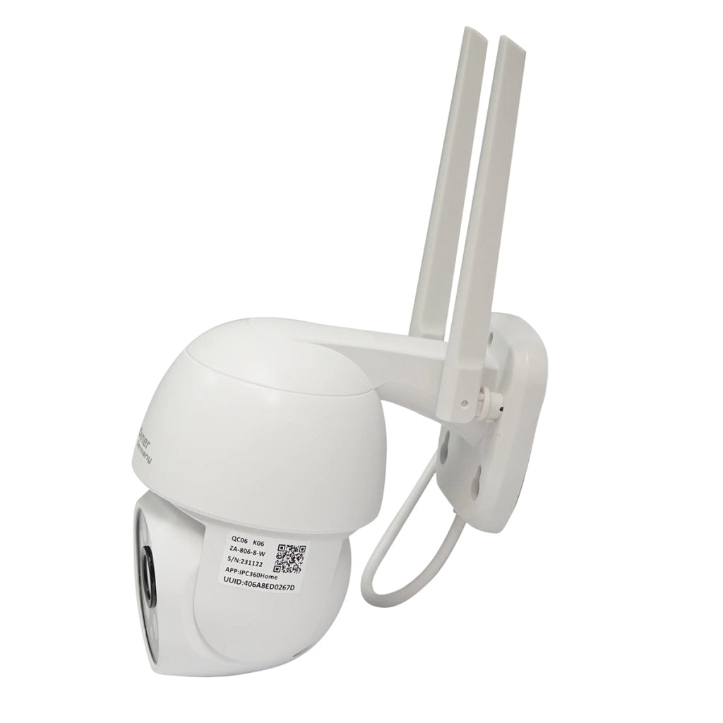 Telecamera di sorveglianza 8 MP, WIFI 2.4GHz, rotazione 360° PTZ con sensore di movimento, allarme, rilevamento umano, visione notturna e applicazione IPC360 Home