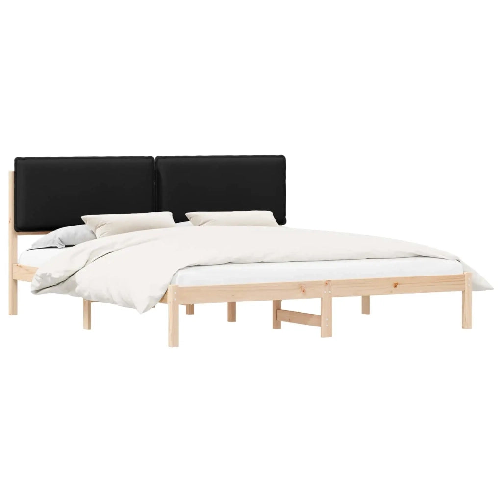 Letto con Testiera Rivestita Nero 200 x 200 cm Pino massello