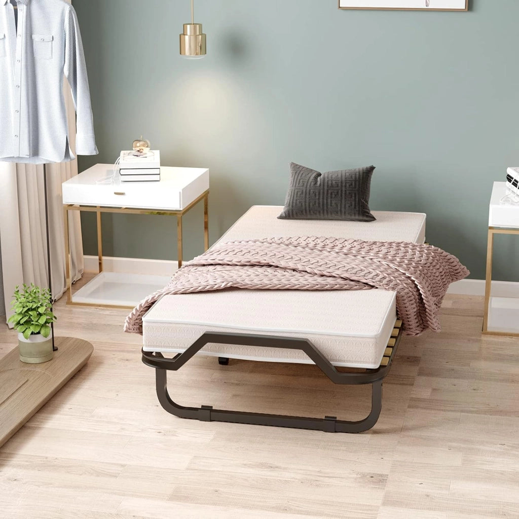 Letto Brandina Pieghevole a Doghe con Materasso in Memory Foam, 200x90 cm, Letto Portatile con 4 Ruote e Struttura Resistente, Carico 130kg, Made in Italy (Stile 2)