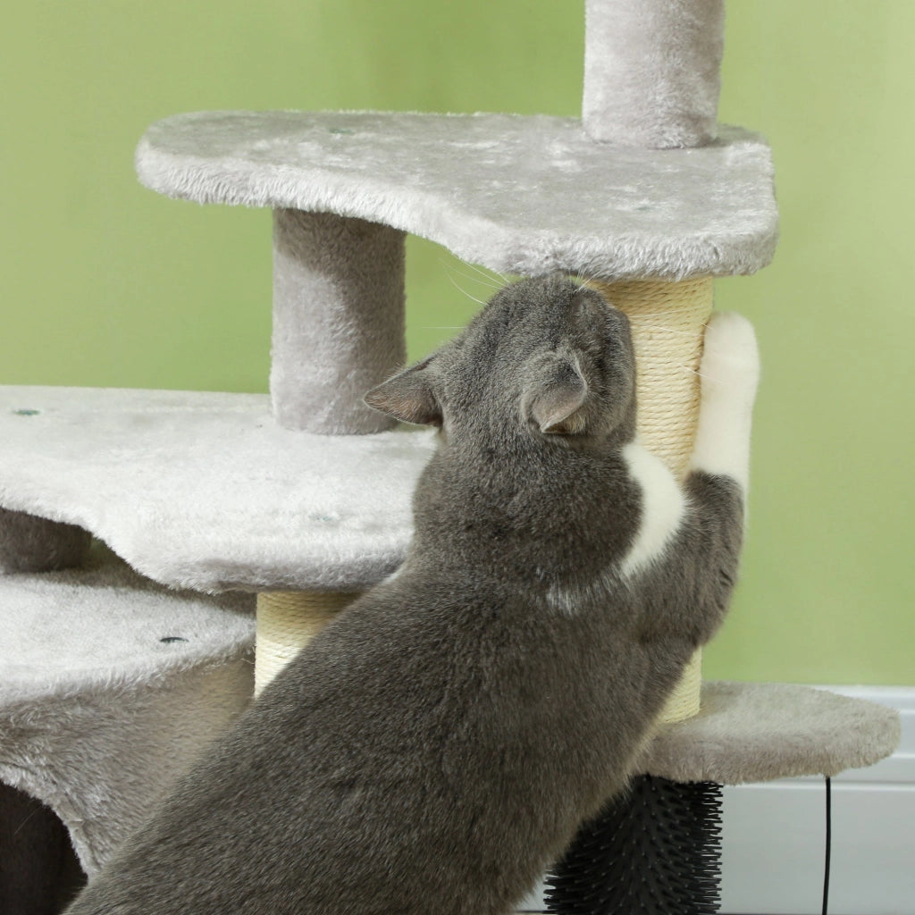 Albero Tiragraffi per Gatti con Casetta Ripiani e Letto 60x39x87 cm in Peluche e Sisal Grigio