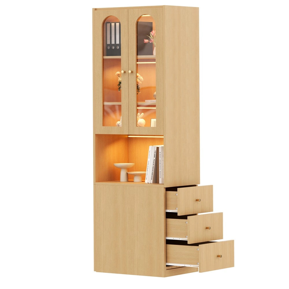Libreria Alta con Vetrina in Vetro, LED e Cassetti ¨C Xylo ¨C Legno, 60x40x200 cm
