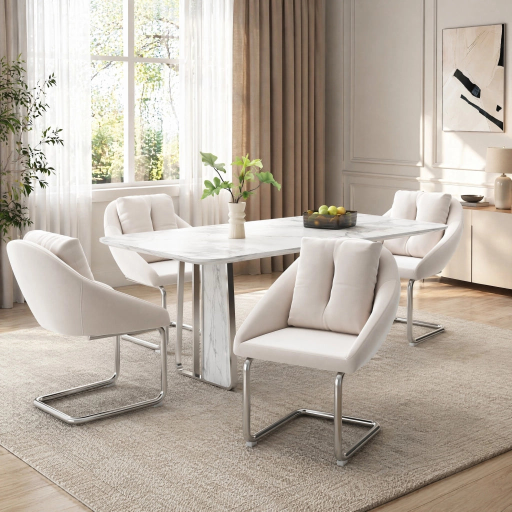 SEDIE in velluto Beige Set da 4 pezzi