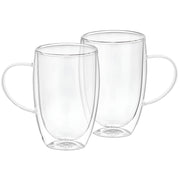Lotto 2 bicchieri con manico a doppia parete 350 ml in vetro borosilicato solido Trasparente Cheffinger