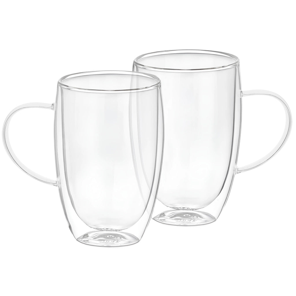 Lotto 2 bicchieri con manico a doppia parete 350 ml in vetro borosilicato solido Trasparente Cheffinger