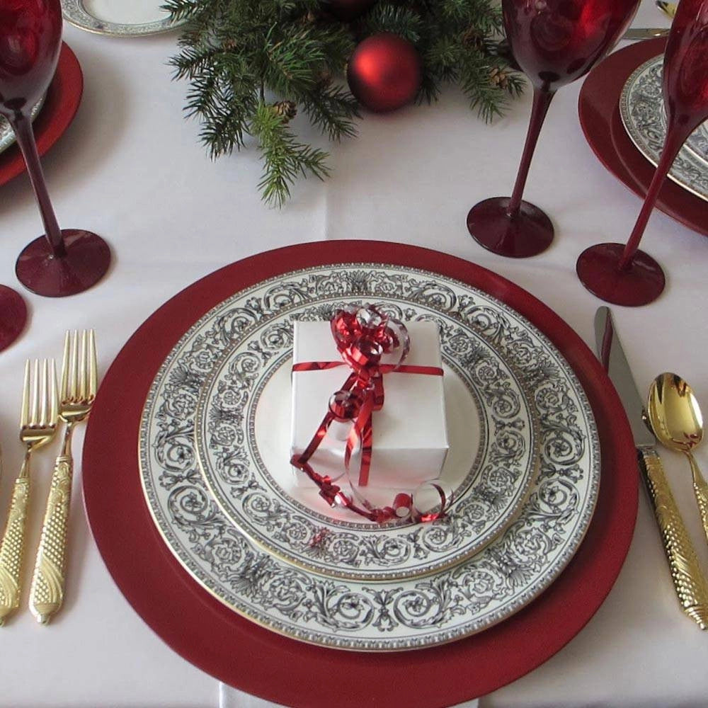 Trade Shop - 6 X Sottopiatti Natalizi In Plastica 33cm Decorazioni Natale Per La Tavola Rosso -