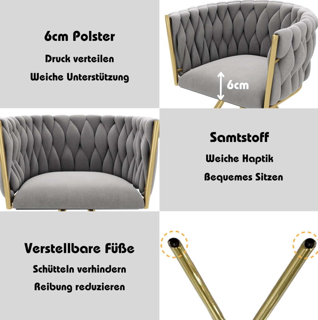 Set di 2 sedie da pranzo girevoli in velluto grigio e oro