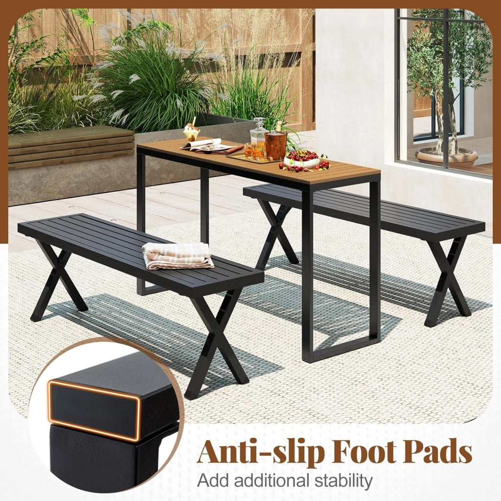 Tavolo da giardino con piano in WPC e robusto telaio in metallo, tavolo da pranzo rettangolare, 129 x 42 x 75 cm, per esterni, giardino, patio