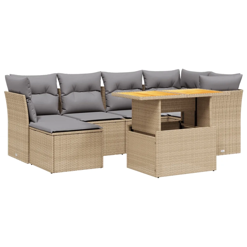 Set Divani da Giardino 7 pz con Cuscini Beige in Polyrattan 3275481