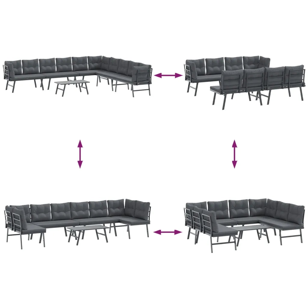 Set Panche Giardino Cuscini 5pz Nere Acciaio Verniciato Polvere