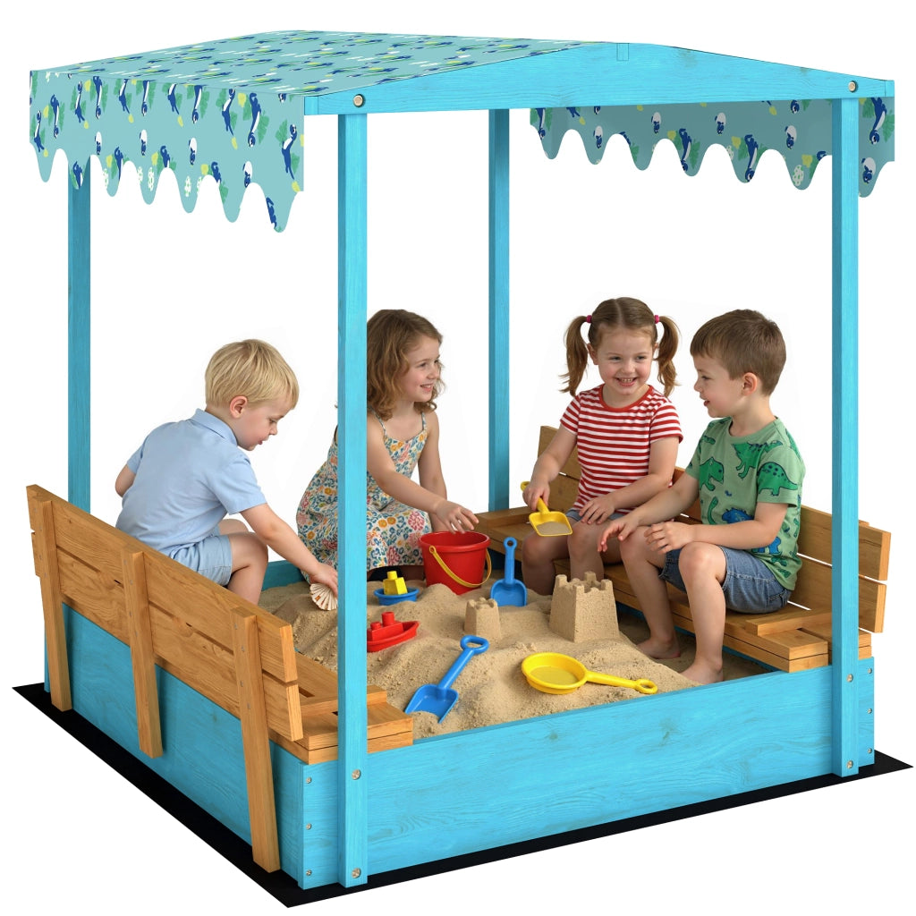 Bac ¨¤ sable in legno con coperchio e sedile pieghevole ¨C zephmum ¨C blu