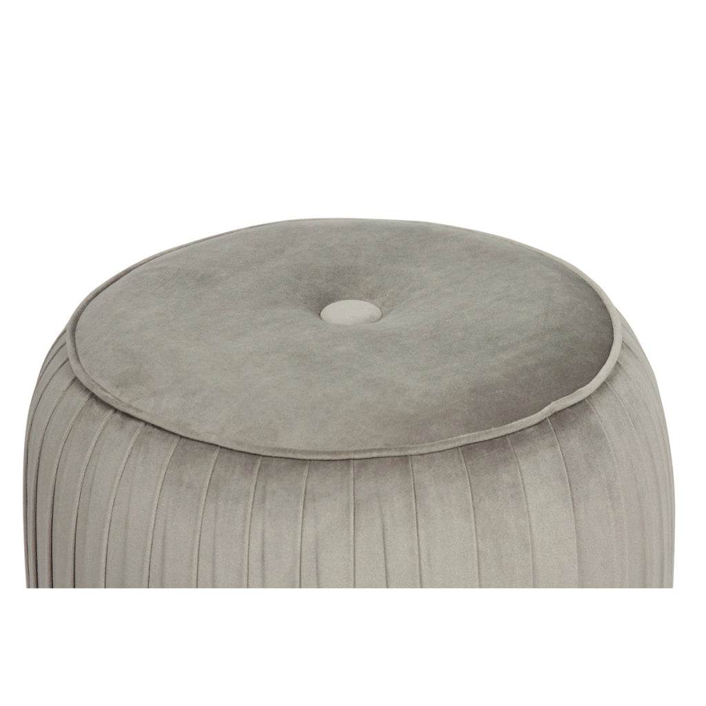 Pouf contenitore Lyla in velluto grigio con base dorata
