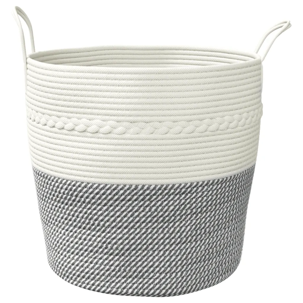 Cestino Portaoggetti Grigio e Bianco Ø43x38 cm in Cotone 358486