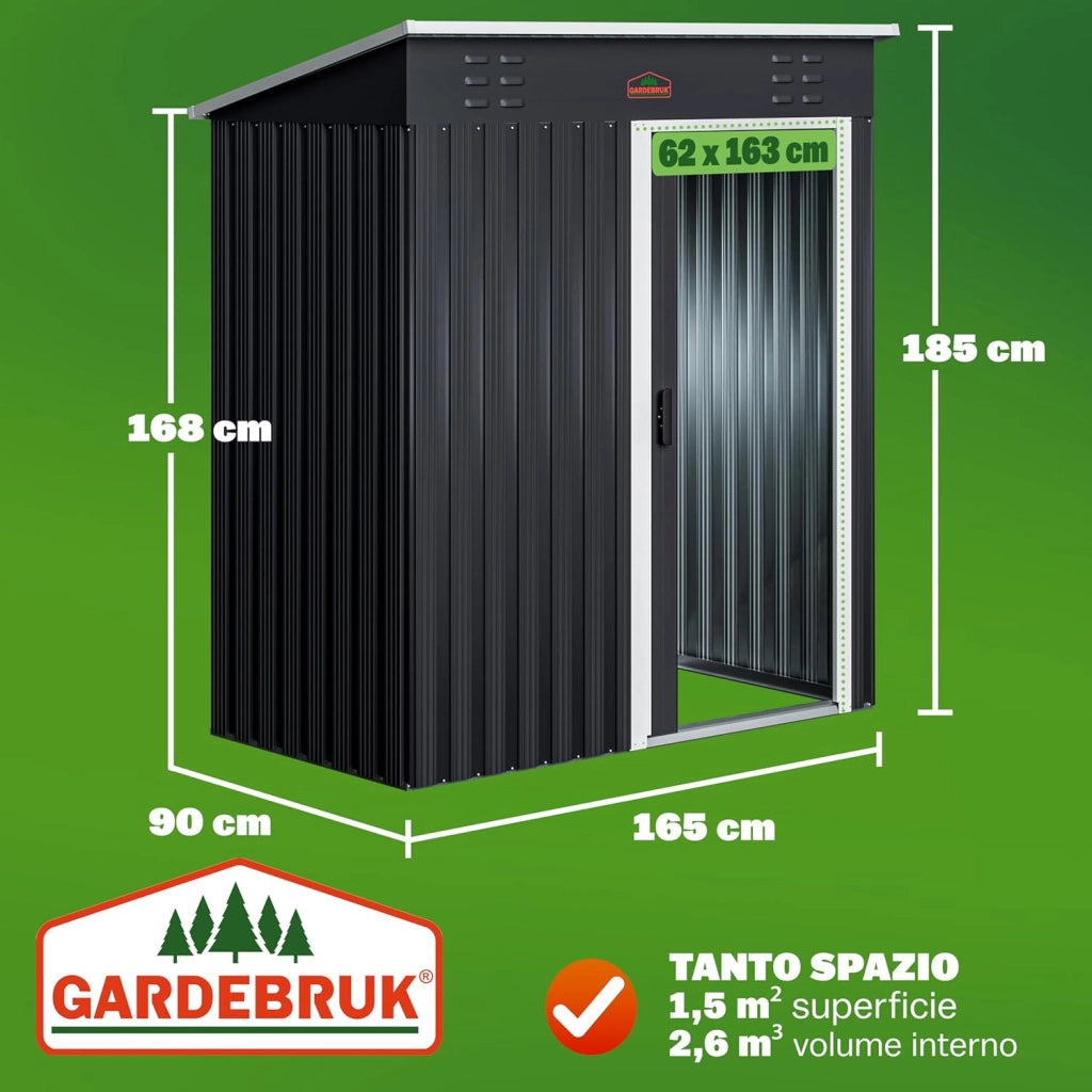 Casetta da Giardino Porta Attrezzi 185x165x90cm 1,5m² con Porta Scorrevole Armadio da Esterno in Metallo