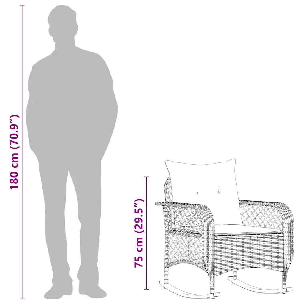 Sedia a Dondolo da Giardino con Cuscini in Polyrattan Grigio 4104200