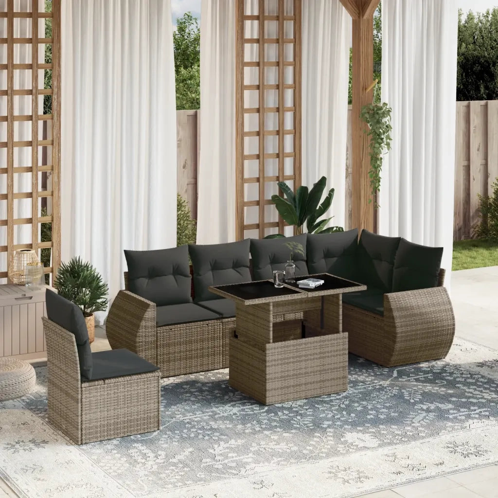 Set Divani da Giardino 7 pz con Cuscini Grigio in Polyrattan 3268570