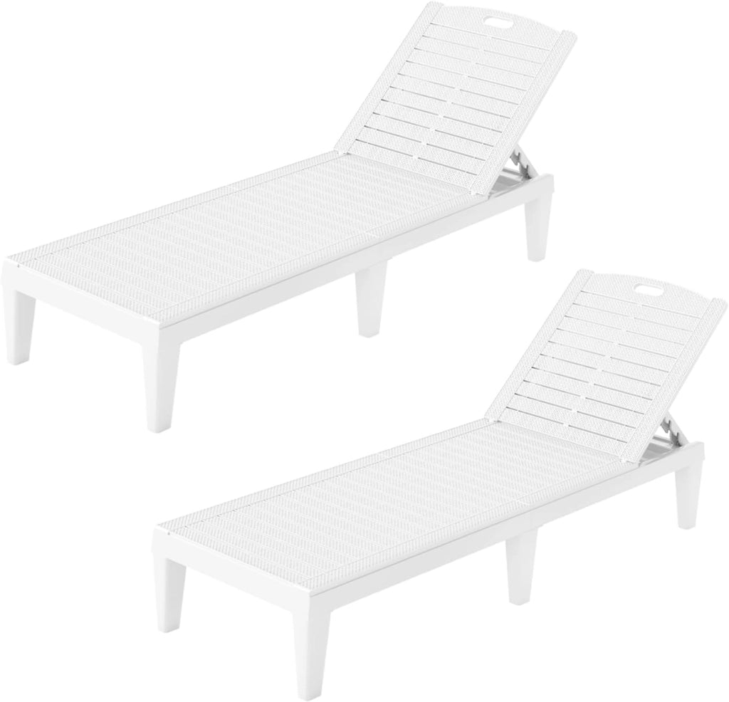 Set di 2 Sedie a Sdraio da Spiaggia, Lettino Prendisole da Giardino Reclinabile in Plastica con Schienale Regolabile in 5 Posizioni, Portata Massima 160 Kg, Sdraio Giardino per Giardino, Patio