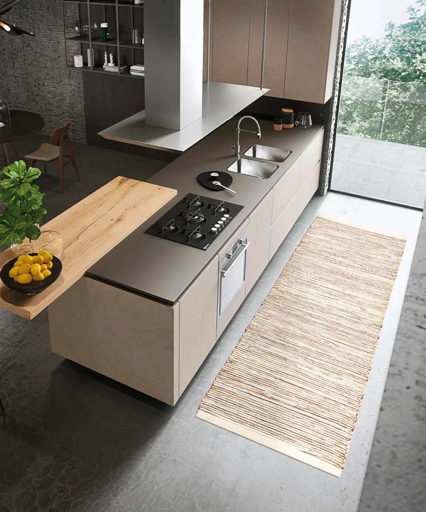 Tappeto NATURAL GRIGIO cm.55x280 tinta unita effetto naturale 100% cotone, tappetino bagno stuoia cucina multiuso lavabile in lavatrice