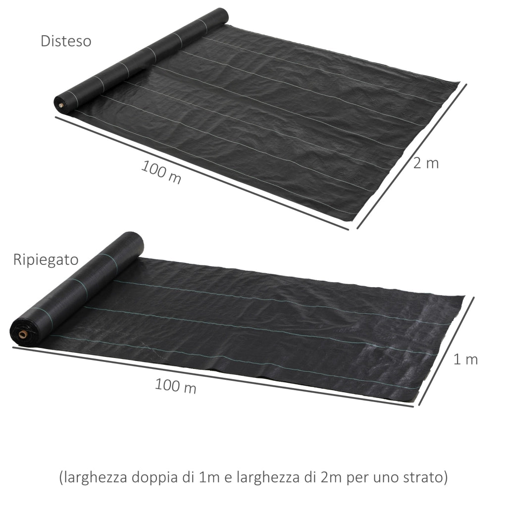 Telo per Pacciamatura 100x2 m Traspirante e Anti-UV in Polipropilene Nero