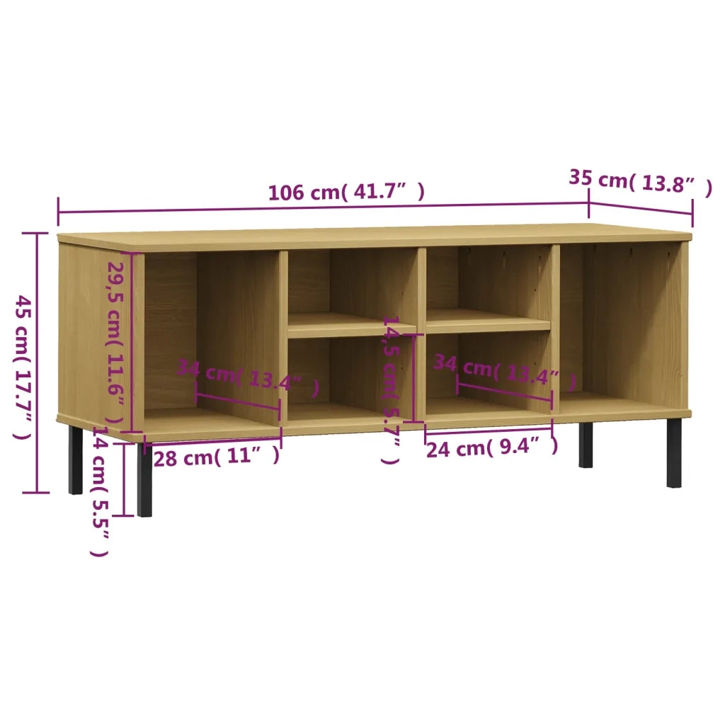 Scarpiera Gambe Metallo-Scaffale per scarpe-Armadietto contenitore Marrone 106x35x45cm Legno Massello OSLO