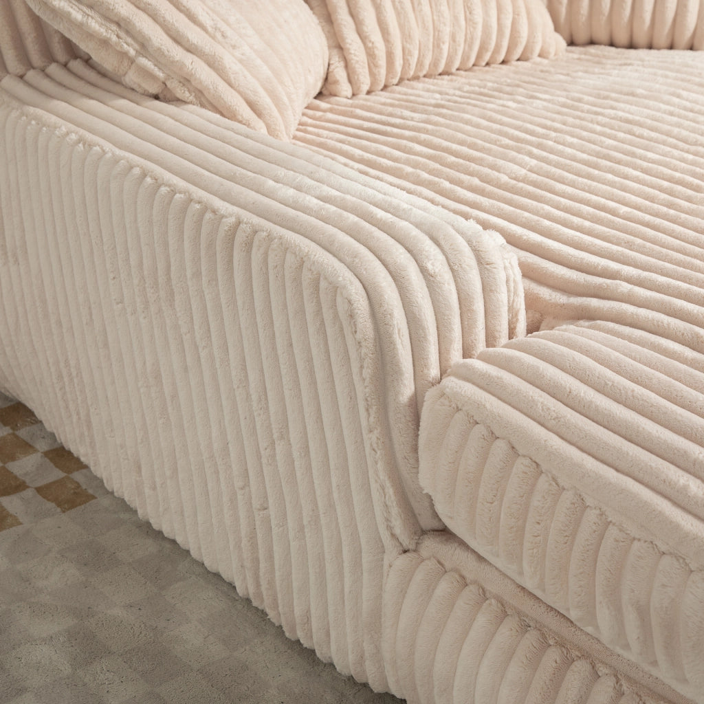 Méridienne Poltrona Pouf con Design Ergonomico e 3 Cuscini, in Velluto a Coste Beige 125 × 155 × 63 cm