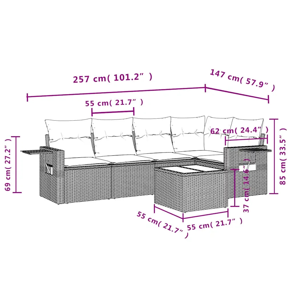 Set Divano da Giardino 6 pz con Cuscini Marrone in Polyrattan 3220142