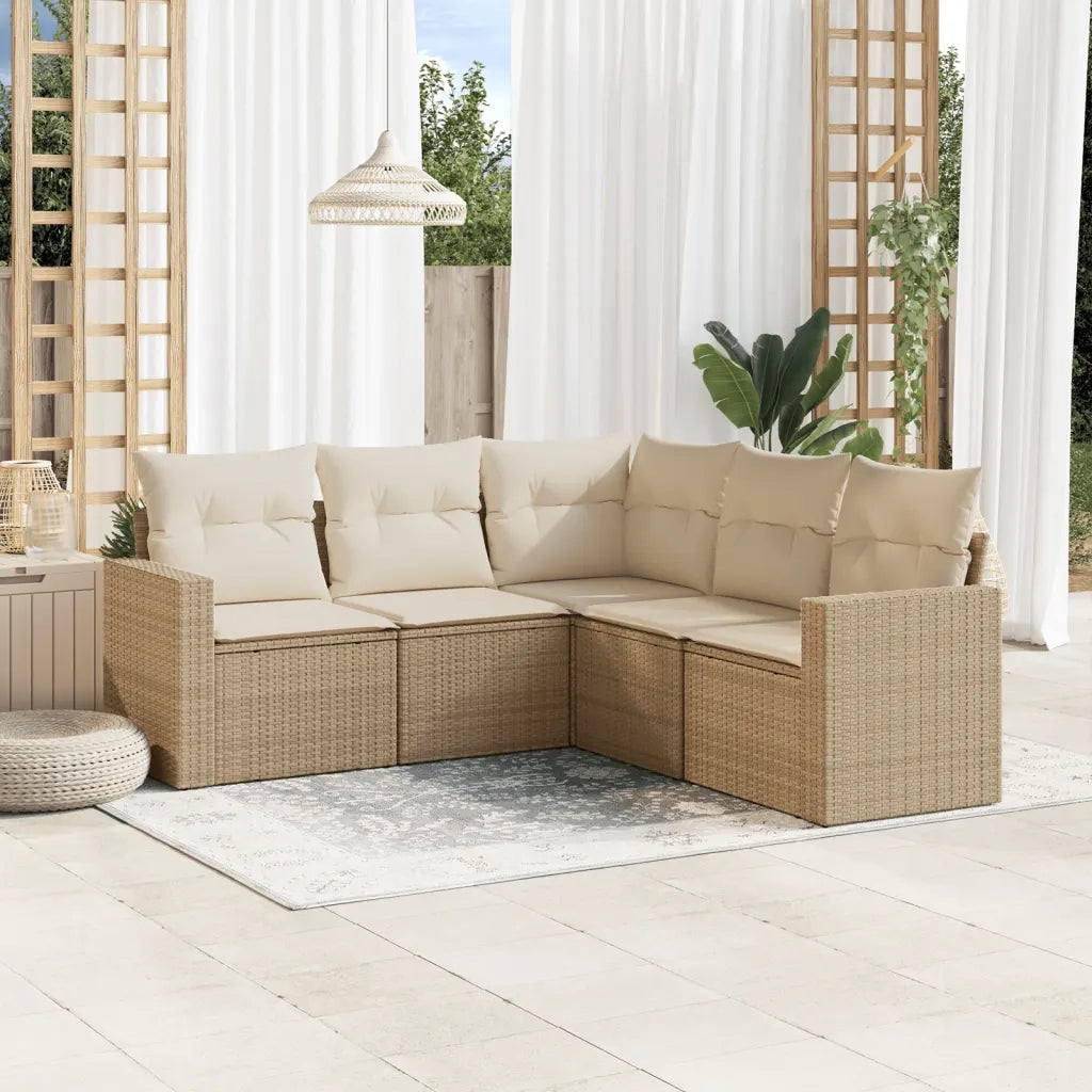 Set Divano da Giardino 5 pz con Cuscini Beige in Polyrattan 3251285
