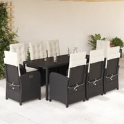 Set da Pranzo da Giardino 9 pz con Cuscini Nero in Polyrattancod mxl 89414