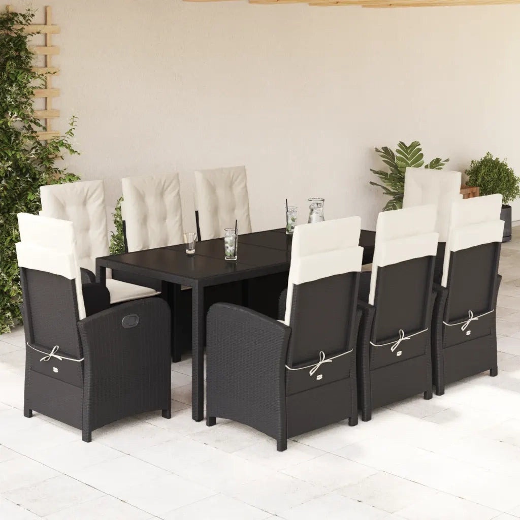 Set da Pranzo da Giardino 9 pz con Cuscini Nero in Polyrattancod mxl 89414