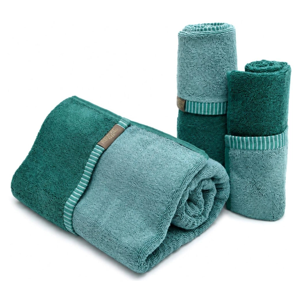 Sazaga, set di Asciugamani 100% Cotone set da 2 Reversibile, Verde Acqua