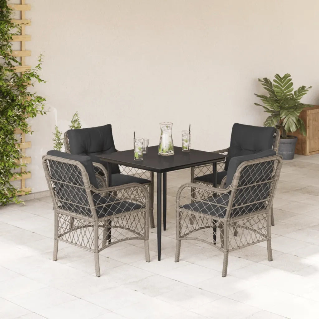 Set Pranzo da Giardino 5pz con Cuscini Grigio Chiaro Polyrattancod mxl 111208
