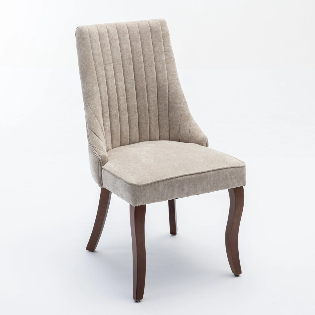 Sedie da Pranzo Imbottite in Tessuto ¨C MINIMAL ¨C Set 2 Pezzi, Gambe in Legno Massello, Beige