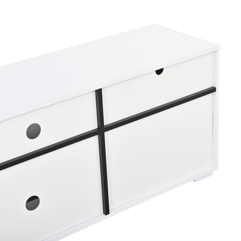 Mobile TV ULEVR 150x35x50 cm con LED USB, 2 ante push-to-open e vani aperti, bianco e nero